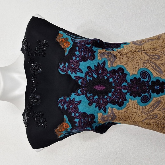 Tracy Reese Multicolor Bohemian Beaded Southwestern Boho Sheath Dress Size Small - Picture 3 of 14